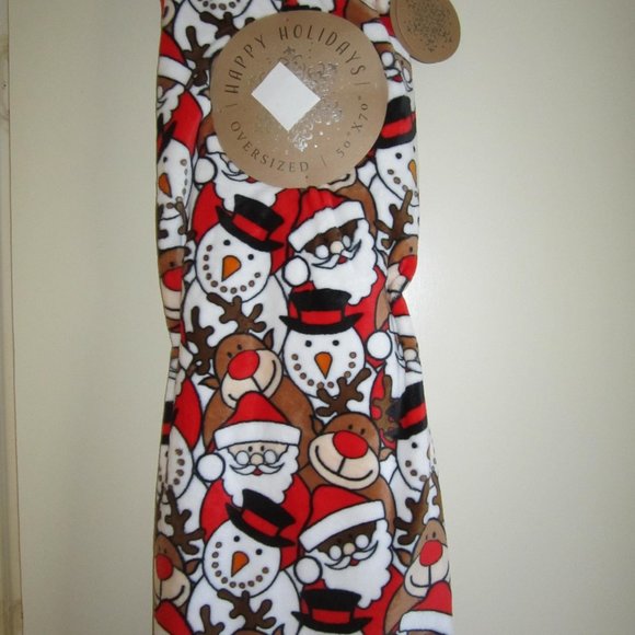 Santa Clause Reindeer Snowman Christmas Throw Blanket 50" X 70" Inches - Picture 2 of 4